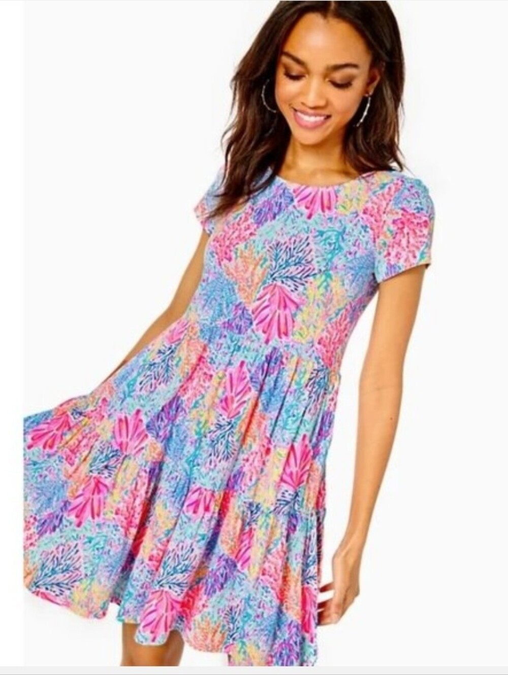 Lilly Pulitzer Geanna Short Sleeve Swing Dress colorful Multi Splashdance Small